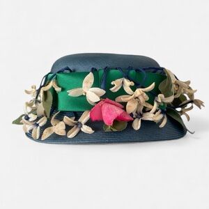 Vintage 1940s–50s I. Magnin Floral Straw Cocktail Hat